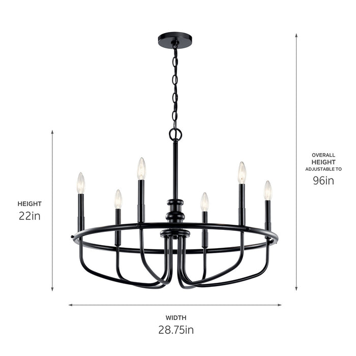 Kichler 52304BK Six Light Chandelier, Black