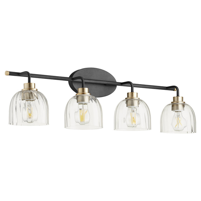 Quorum 507-4-6980 Four Light Vanity, Textured Black w/ Aged Brass
