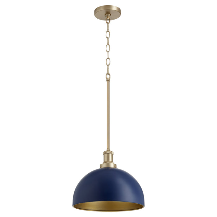Quorum 876-3280 One Light Pendant, Blue w/ Aged Brass