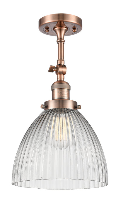Innovations 201F-AC-G222 One Light Semi-Flush Mount, Antique Copper