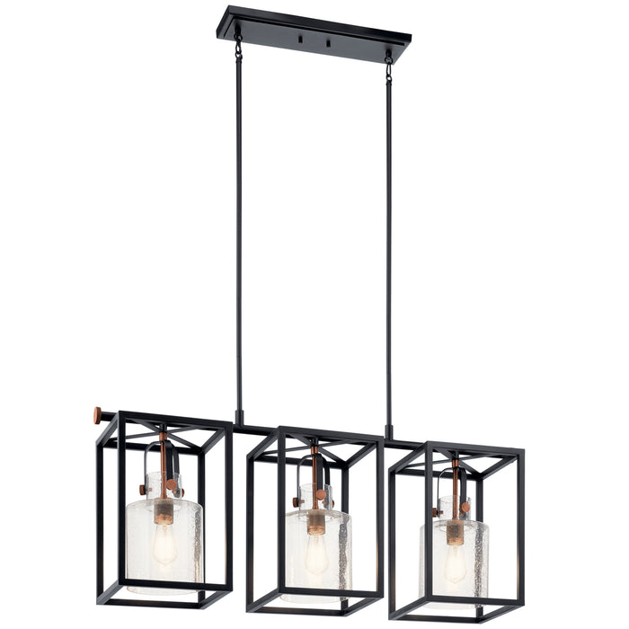 Kichler 52033BK Three Light Linear Chandelier, Black