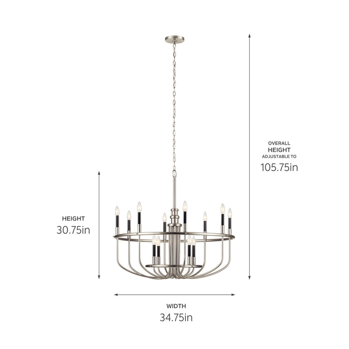 Kichler 52305NI 12 Light Chandelier, Brushed Nickel