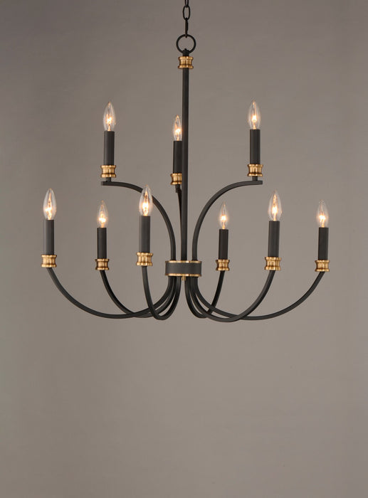 Maxim 11377BKAB Nine Light Chandelier, Black / Antique Brass