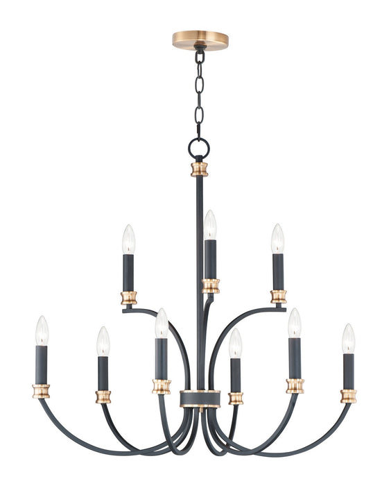 Maxim 11377BKAB Nine Light Chandelier, Black / Antique Brass