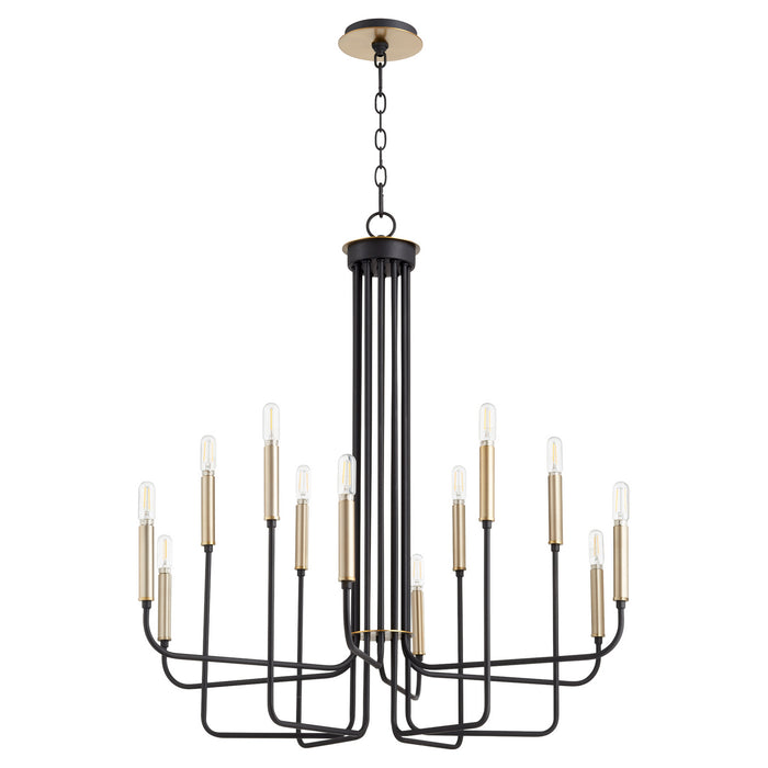 Quorum 630-126980 12 Light Chandelier, Textured Black w/ Aged Brass