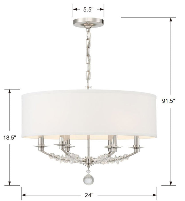 Crystorama 8016-PN Six Light Chandelier, Polished Nickel