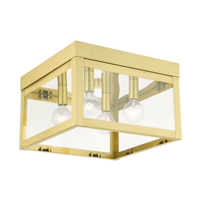 Livex Lighting 20589-12 Four Light Flush Mount, Satin Brass
