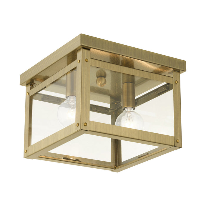 Livex Lighting 4031-01 Two Light Flush Mount, Antique Brass