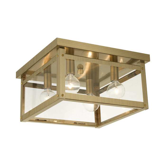 Livex Lighting 4032-01 Four Light Flush Mount, Antique Brass