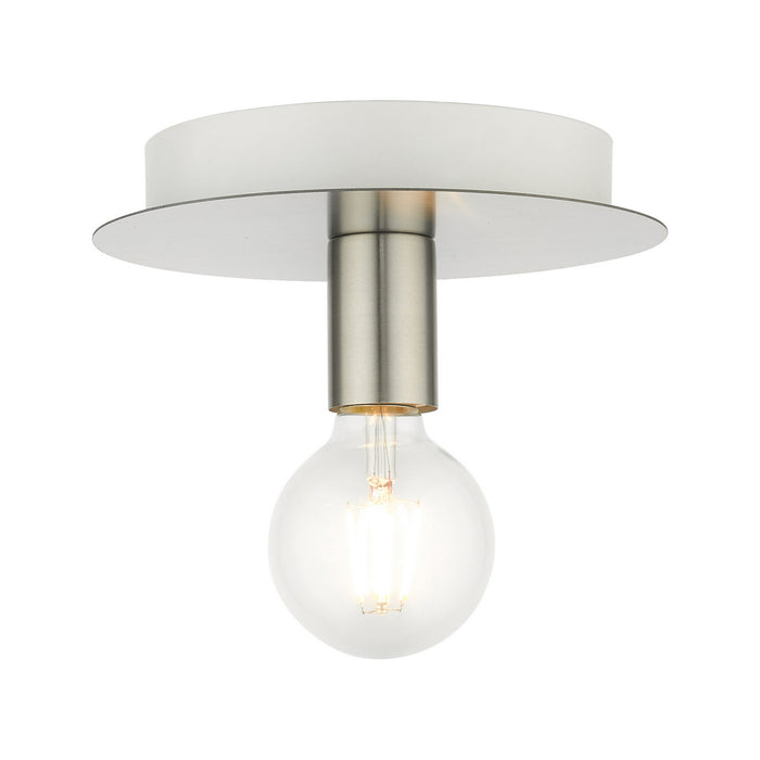 Livex Lighting 45871-91 One Light Flush Mount, Brushed Nickel w/ White Canopy