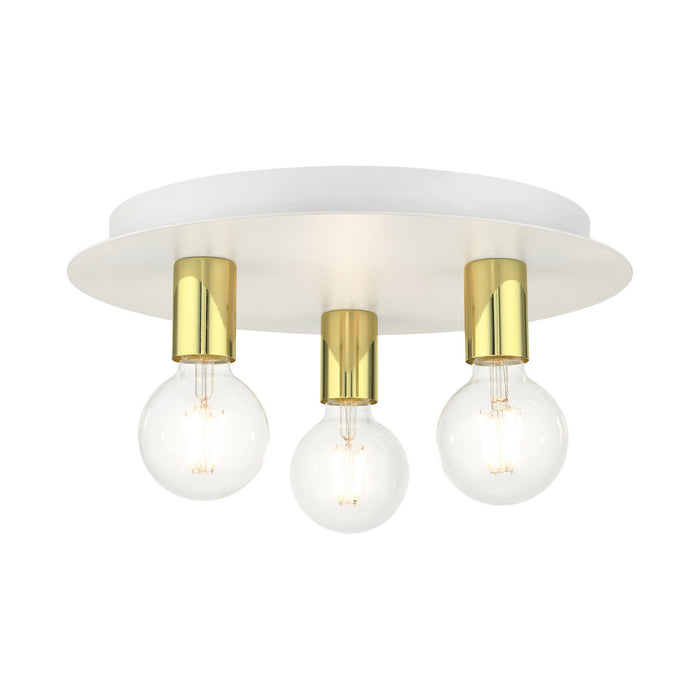 Livex Lighting 45873-03 Three Light Flush Mount, White w/ Polished Brasss