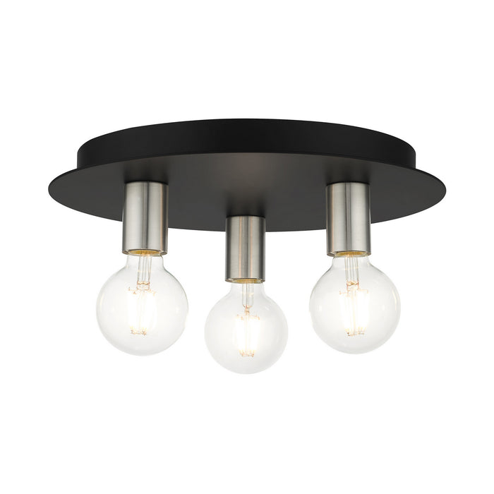 Livex Lighting 45873-04 Three Light Flush Mount, Black w/ Brushed Nickels