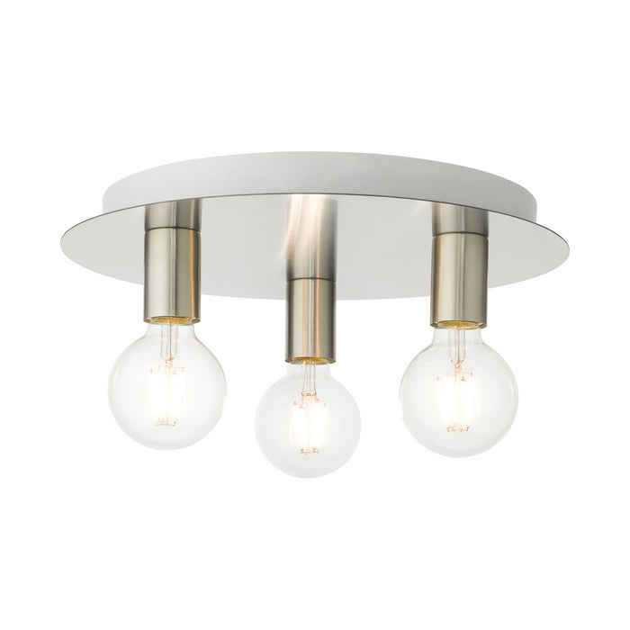 Livex Lighting 45873-91 Three Light Flush Mount, Brushed Nickel w/ White Canopy