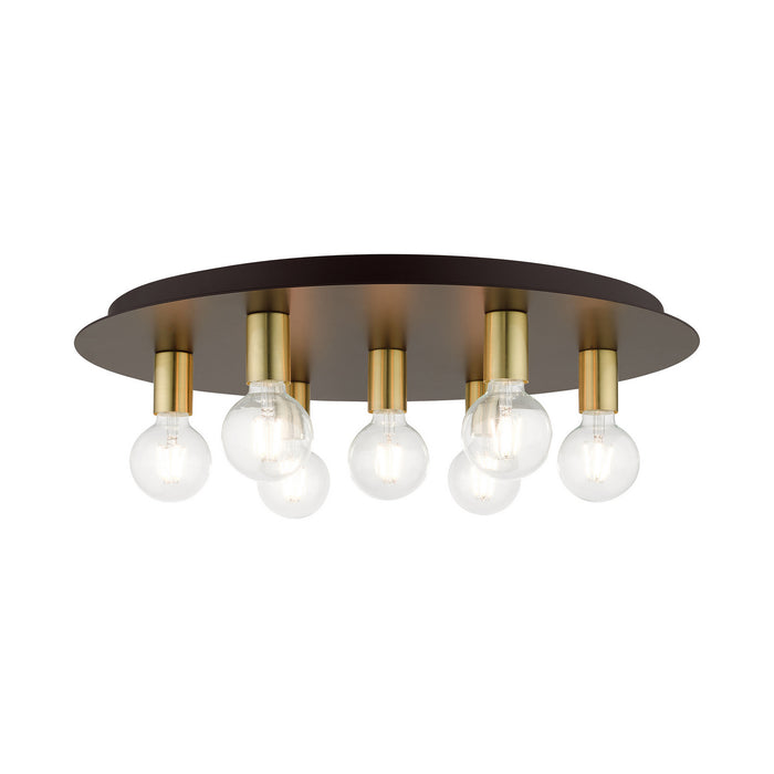 Livex Lighting 45876-07 Seven Light Flush Mount, Bronze w/ Satin Brasss