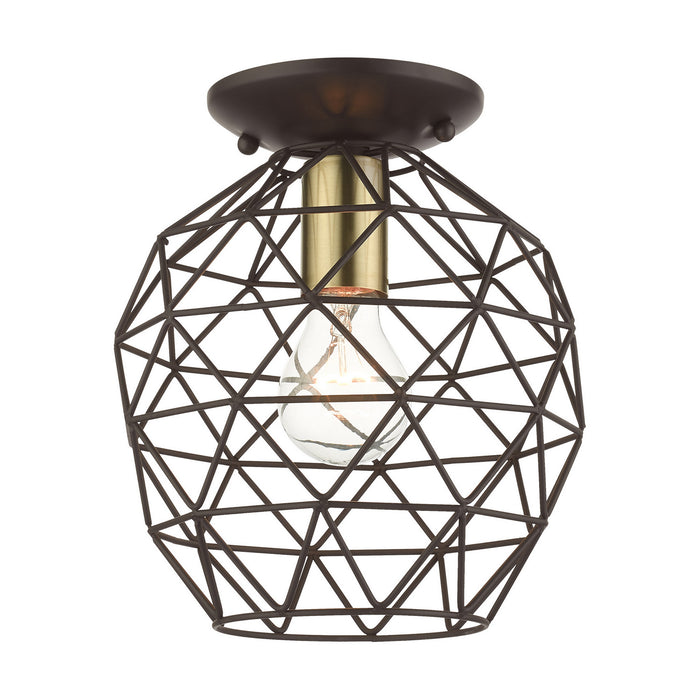 Livex Lighting 46598-07 One Light Flush Mount, Bronze w/ Antique Brasss