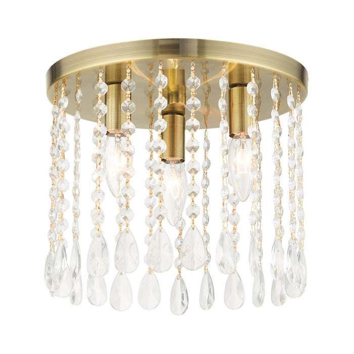 Livex Lighting 51067-01 Three Light Flush Mount, Antique Brass