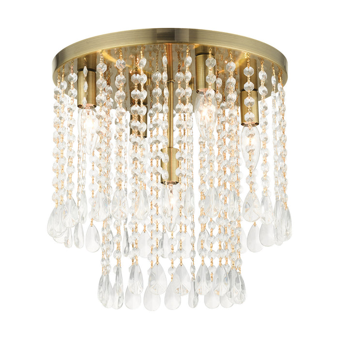 Livex Lighting 51068-01 Five Light Flush Mount, Antique Brass