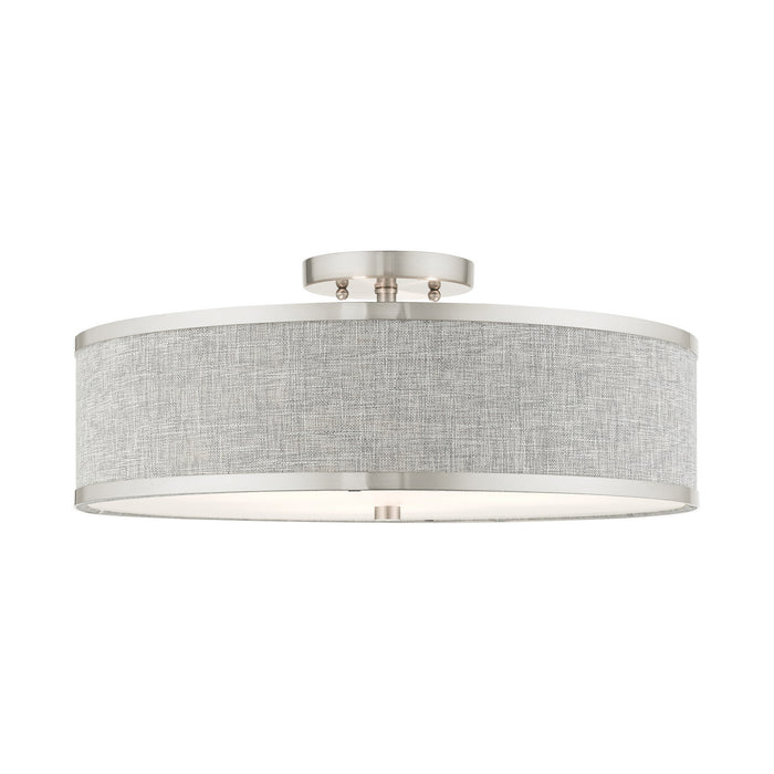 Livex Lighting 60425-91 Three Light Semi Flush Mount, Brushed Nickel