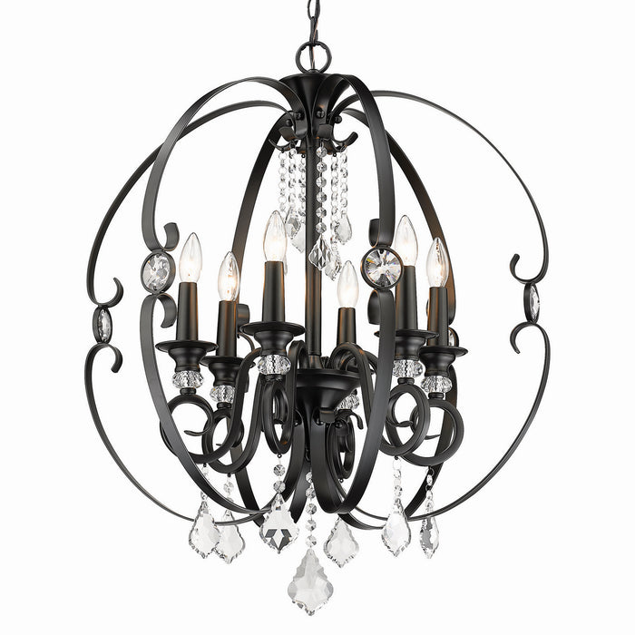 Golden 1323-6 BLK Six Light Chandelier, Matte Black