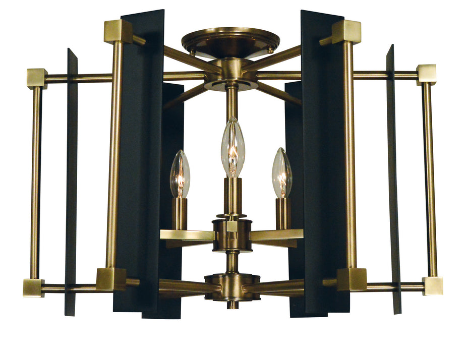 Framburg 4803 AB/MBLACK Five Light Flush / Semi-Flush Mount, Antique Brass w/Matte Black