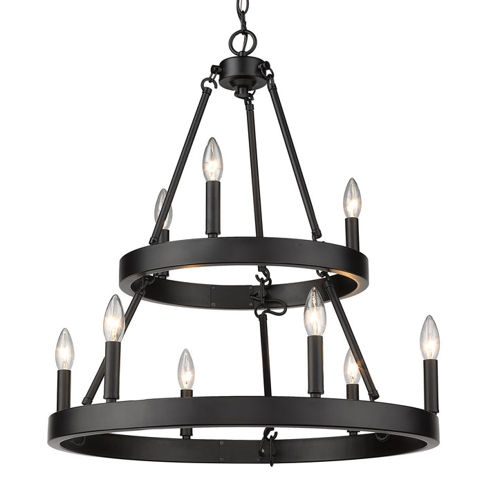 Golden 1017-36 BLK Nine Light Chandelier, Matte Black