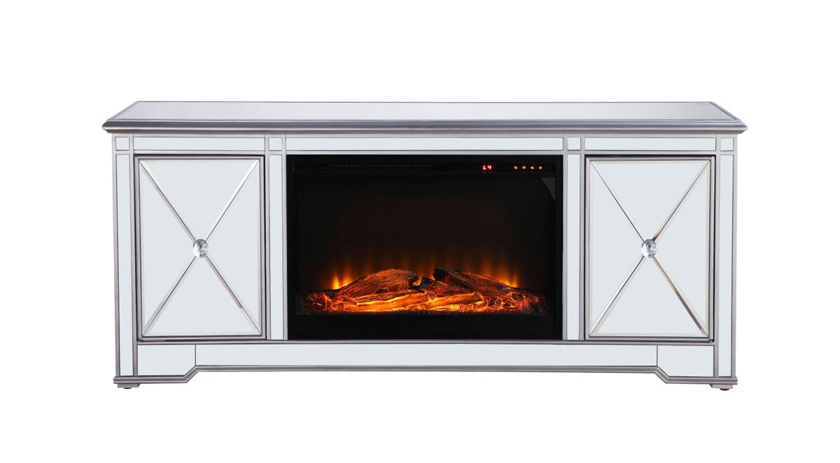 Elegant Lighting MF601S-F1 TV Stand With Fireplace Insert, Antique Silver