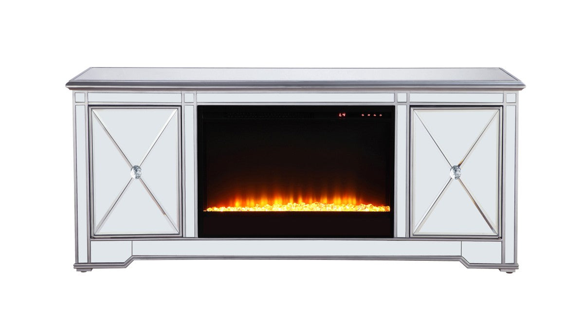 Elegant Lighting MF601S-F2 TV Stand With Fireplace Insert, Antique Silver