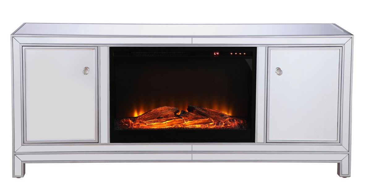 Elegant Lighting MF701S-F1 TV Stand With Fireplace Insert, Antique Silver