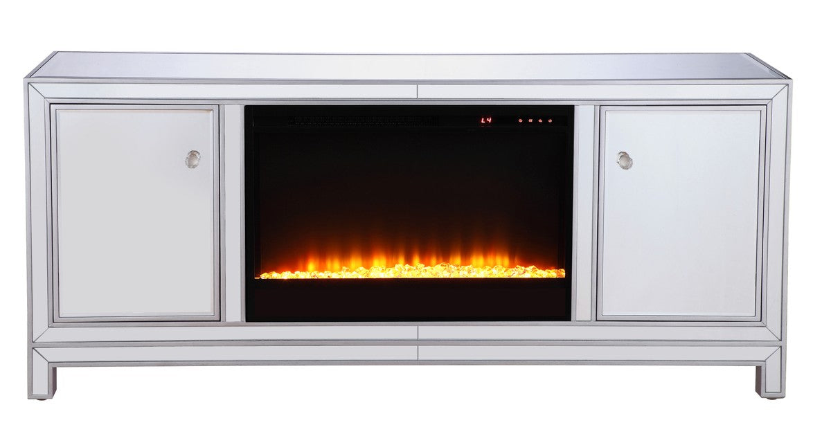 Elegant Lighting MF701S-F2 TV Stand With Fireplace Insert, Antique Silver