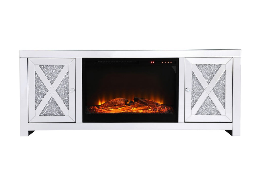 Elegant Lighting MF9903-F1 TV Stand With Log Insert Fireplace, Clear