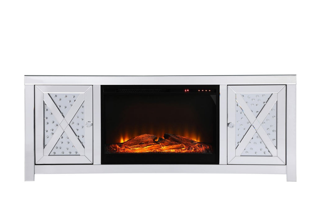 Elegant Lighting MF9904-F1 TV Stand With Log Insert Fireplace, Clear