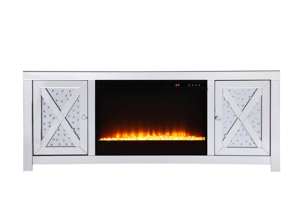 Elegant Lighting MF9904-F2 TV Stand With Insert Fireplace, Clear