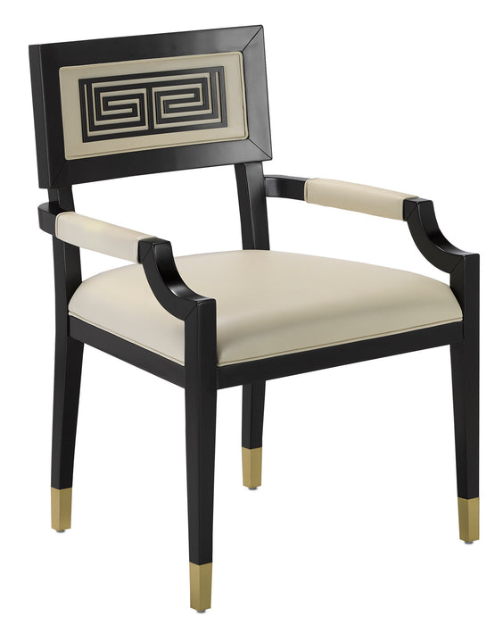Currey and Company 7000-0322 Chair, Caviar Black/Brushed Brass/Milk