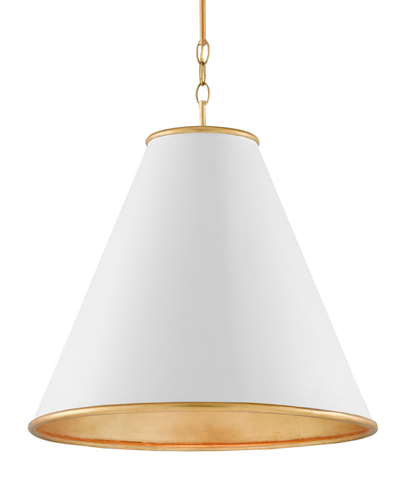 Currey and Company 9000-0537 One Light Pendant, Painted Gesso White/Contemporary Gold Leaf/Painted Gold