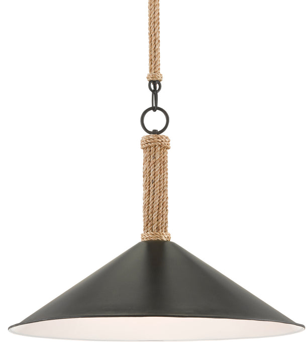 Currey and Company 9000-0639 One Light Pendant, Sugar White/Blacksmith/Natural Rope