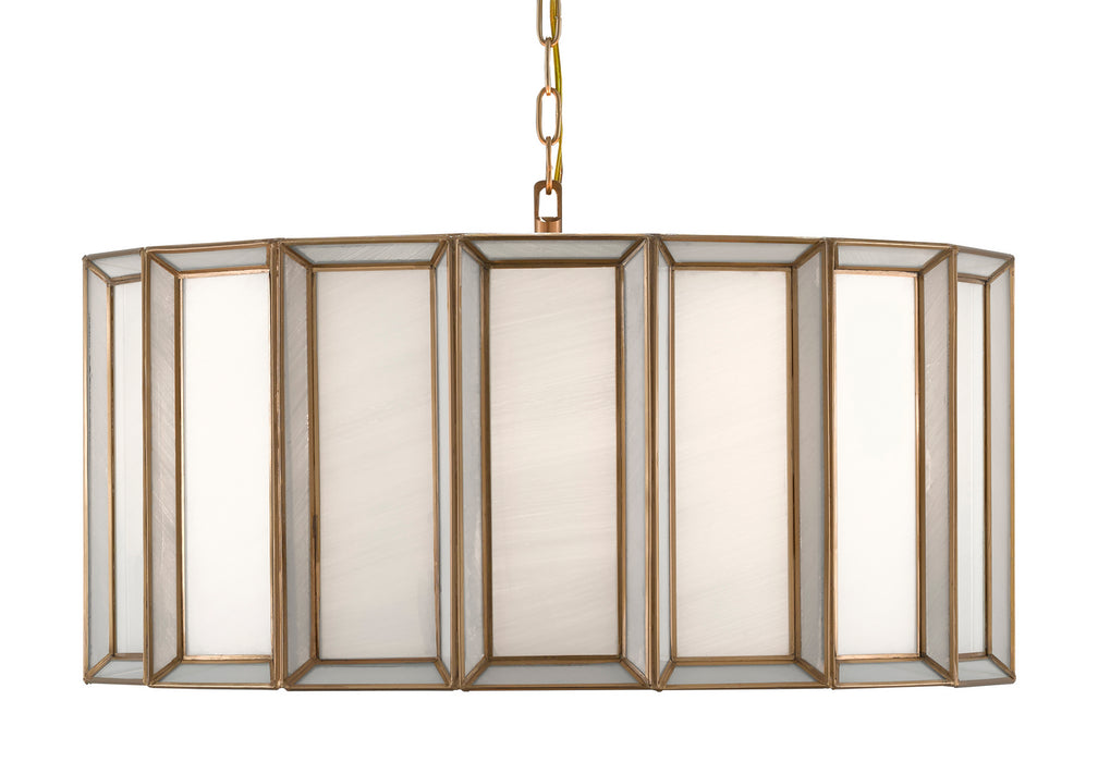 Currey and Company 9000-0750 Three Light Pendant, Antique Brass/White