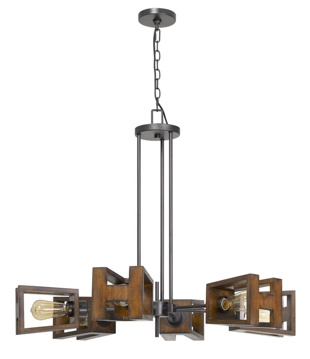Cal Lighting FX-3739-6 Six Light Chandelier, Wood/Iron