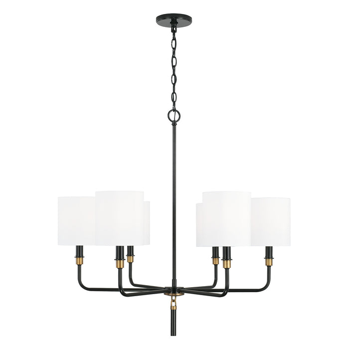 Capital Lighting 441961YA-702 Six Light Chandelier, Glossy Black and Aged Brass