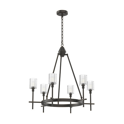 Alora CH314306UBRC Six Light Chandelier, Ribbed Crystal/Urban Bronze