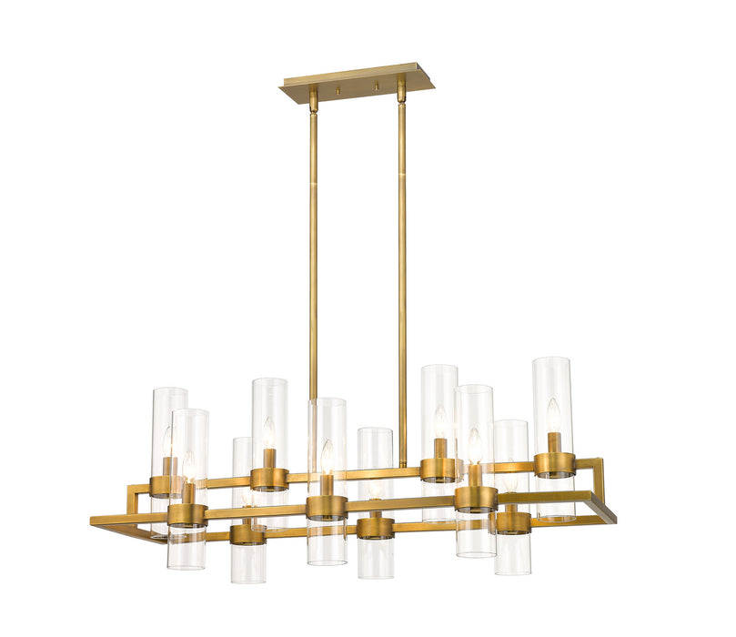 Z-Lite 4008-10RB Ten Light Linear Chandelier, Rubbed Brass