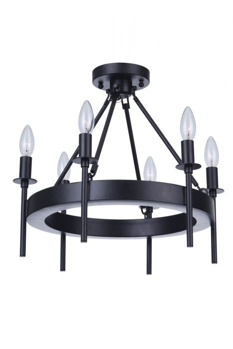 Craftmade 54356-FB Six Light Semi-Flush Mount, Flat Black