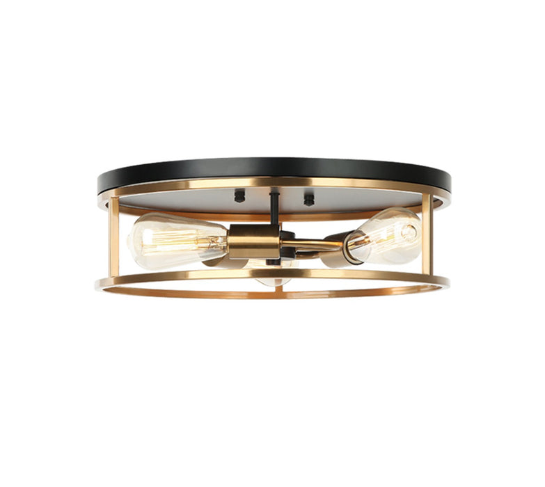 Justice Designs NSH-4480-MBBR Three Light Flush-Mount, Matte Black w/ Brass