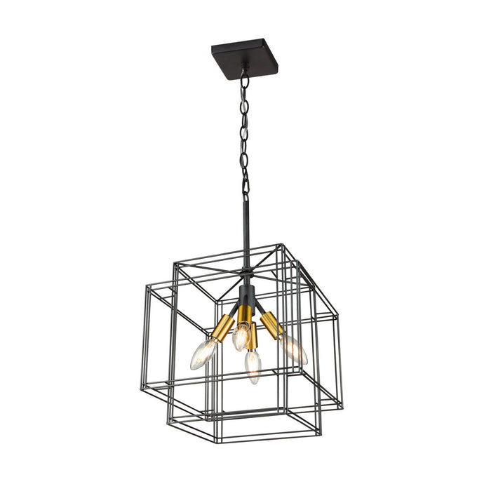 Artcraft AC11734BK Four Light Pendant, Black and Brushed Brass