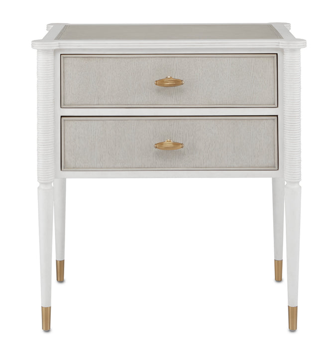 Currey and Company 3000-0191 Nightstand, Off White/Fog/Brass