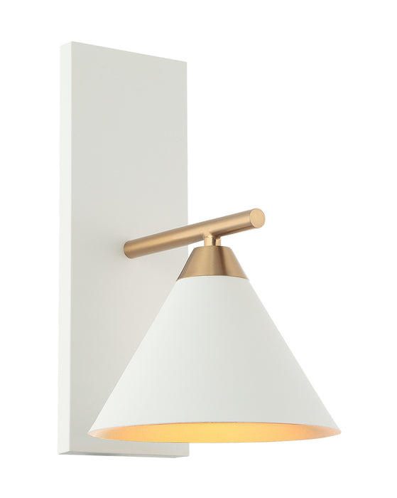 Matteo Lighting S10601WH One Light Wall Sconce, Aged Gold Brass / White