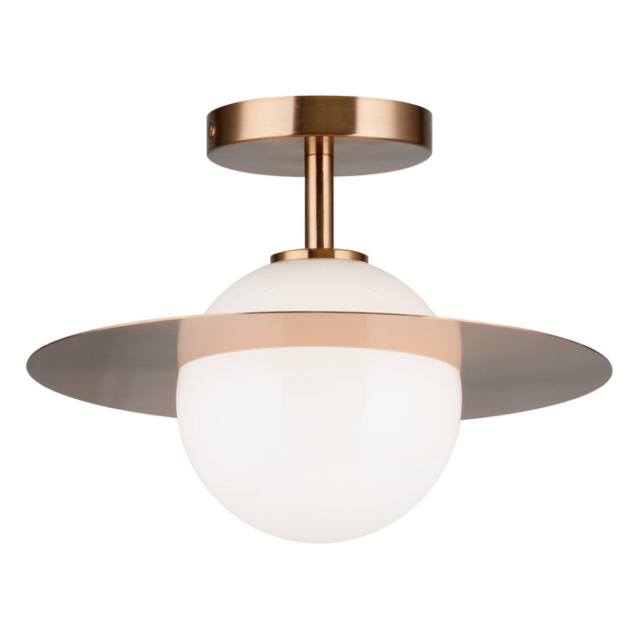 Matteo Lighting X60401AGOP One Light Flush Mount, Aged Gold Brass / Opal Glass