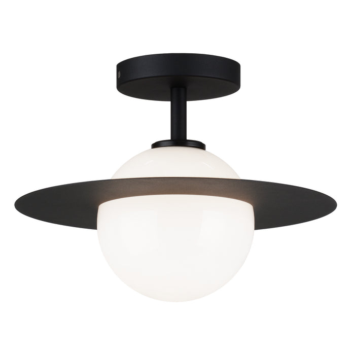 Matteo Lighting X60401BKOP One Light Flush Mount, Black / Opal Glass