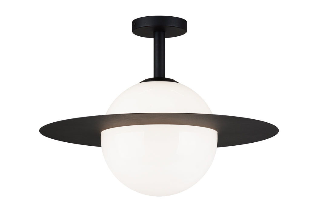 Matteo Lighting X60411BKOP One Light Flush Mount, Black / Opal Glass