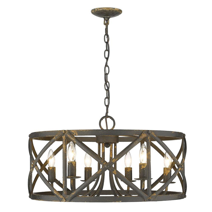 Golden 0890-6 ABI Six Light Chandelier, Antique Black Iron