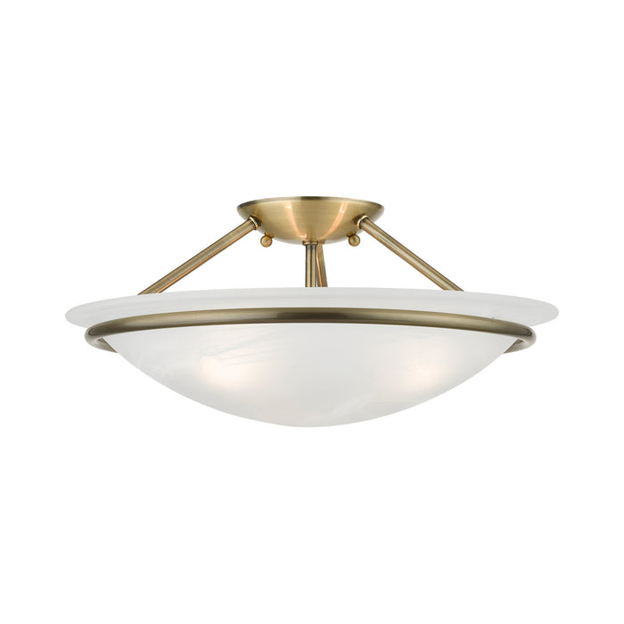 Livex Lighting 4824-01 Three Light Semi-Flush Mount, Antique Brass